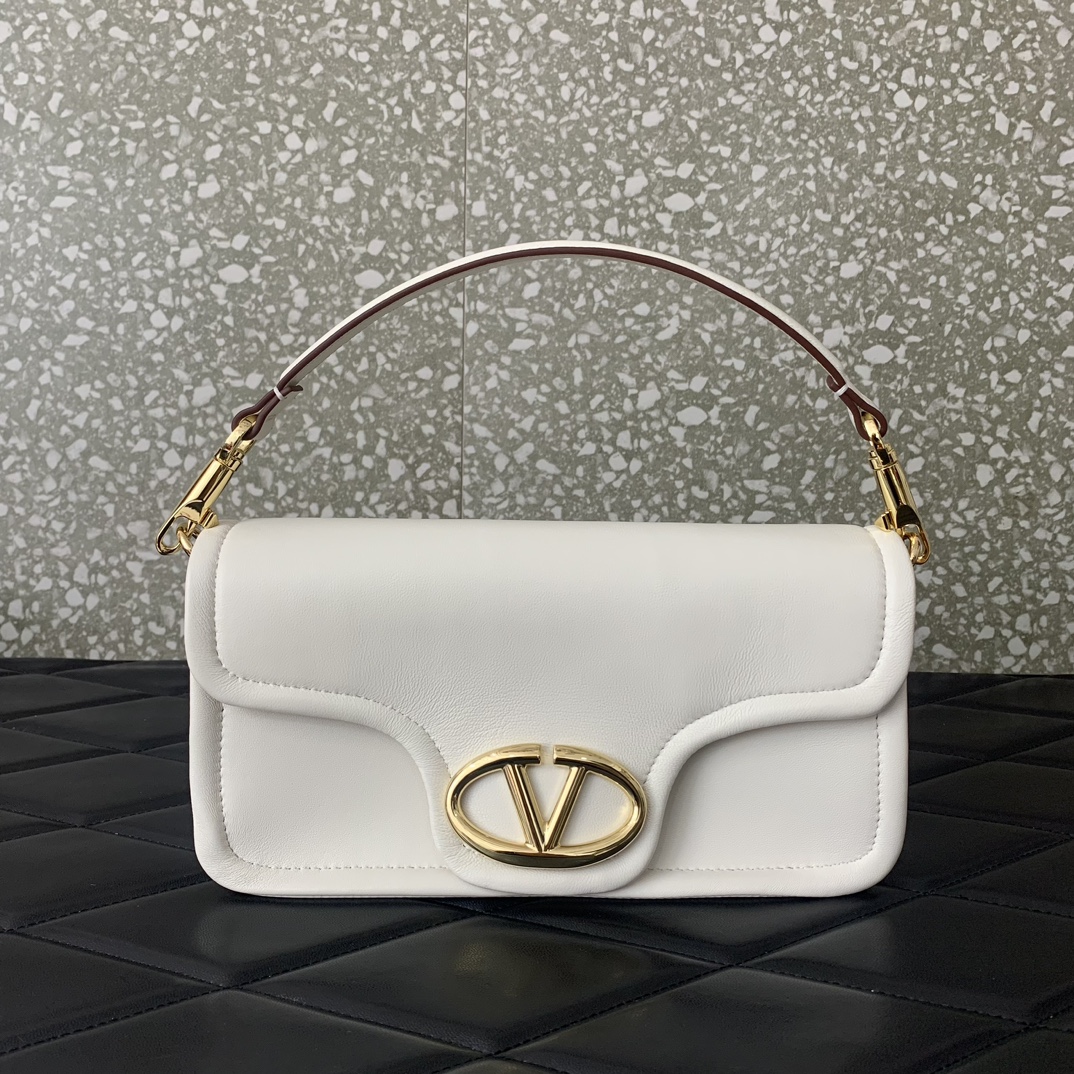 Valentino Garavani VLogo 1960 Medium Shoulder Bag in Ivory Nappa Leather 